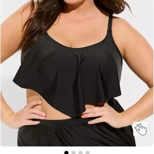 Torrid Black Flounce Swim Top Plus Size 3 Women's Bathing Suit Top Stretchy